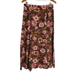 Vintage Leslie Fay Y2K Skirt Women Size 12 Brown Pink Floral Cottage Fairy Retro